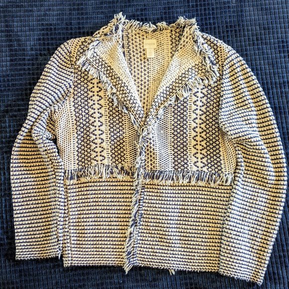 Chico’s cardigan wrap (no buttons) navy/cream Sz 1 (S) - Picture 1 of 9